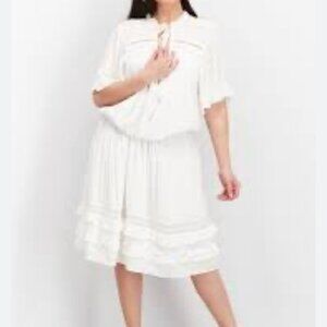 Starting Reine Elegant White Midi Dress Short Sleeve Plus Size 22